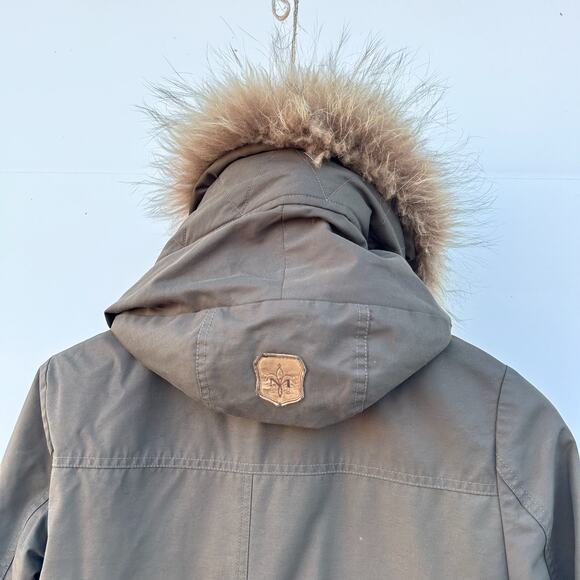 Mackage Cassandra Peach Lux Long Hooded Fur Trim Coat Jacket Moss Green XS - Picture 9 of 16